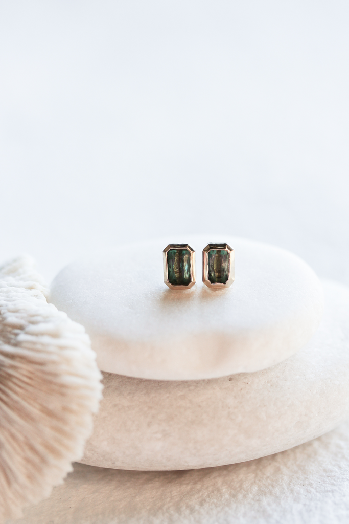 bezel set tourmaline studs