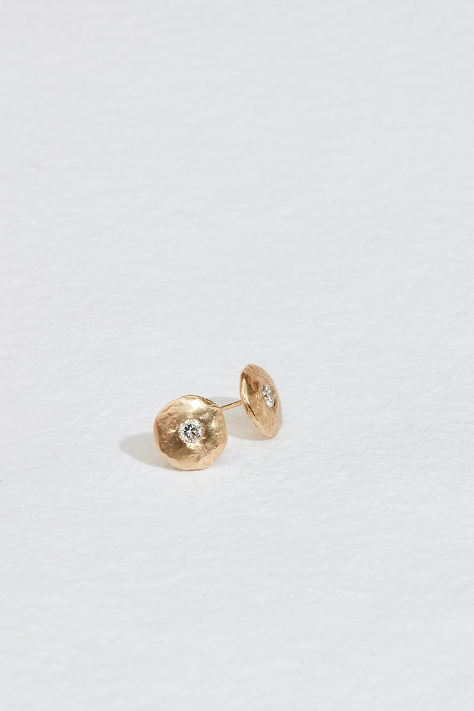 gold disc studs with round white diamond