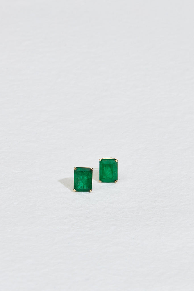 gold emerald cut emerald studs