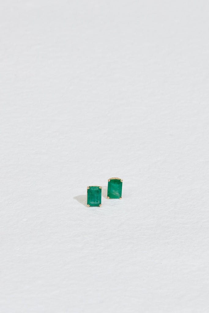 gold emerald cut emerald studs