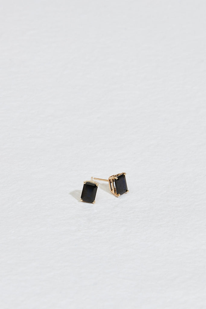 emerald cut blue sapphire gold studs