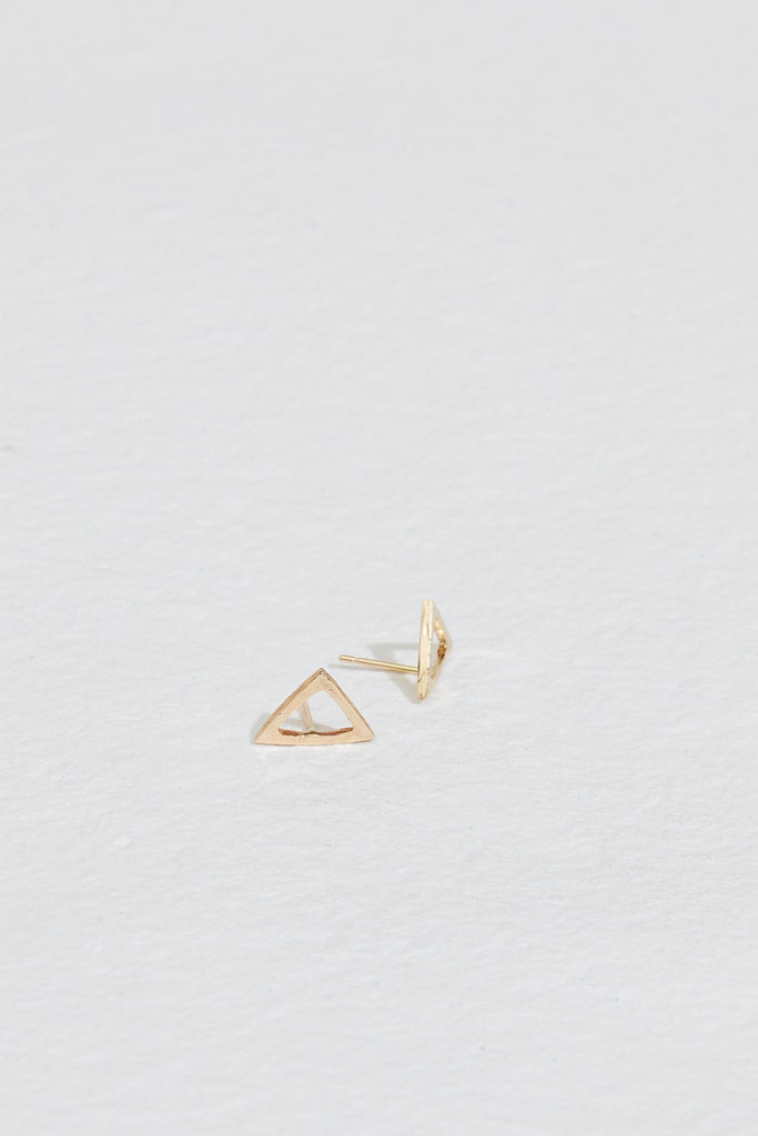 gold open triangle studs with side view