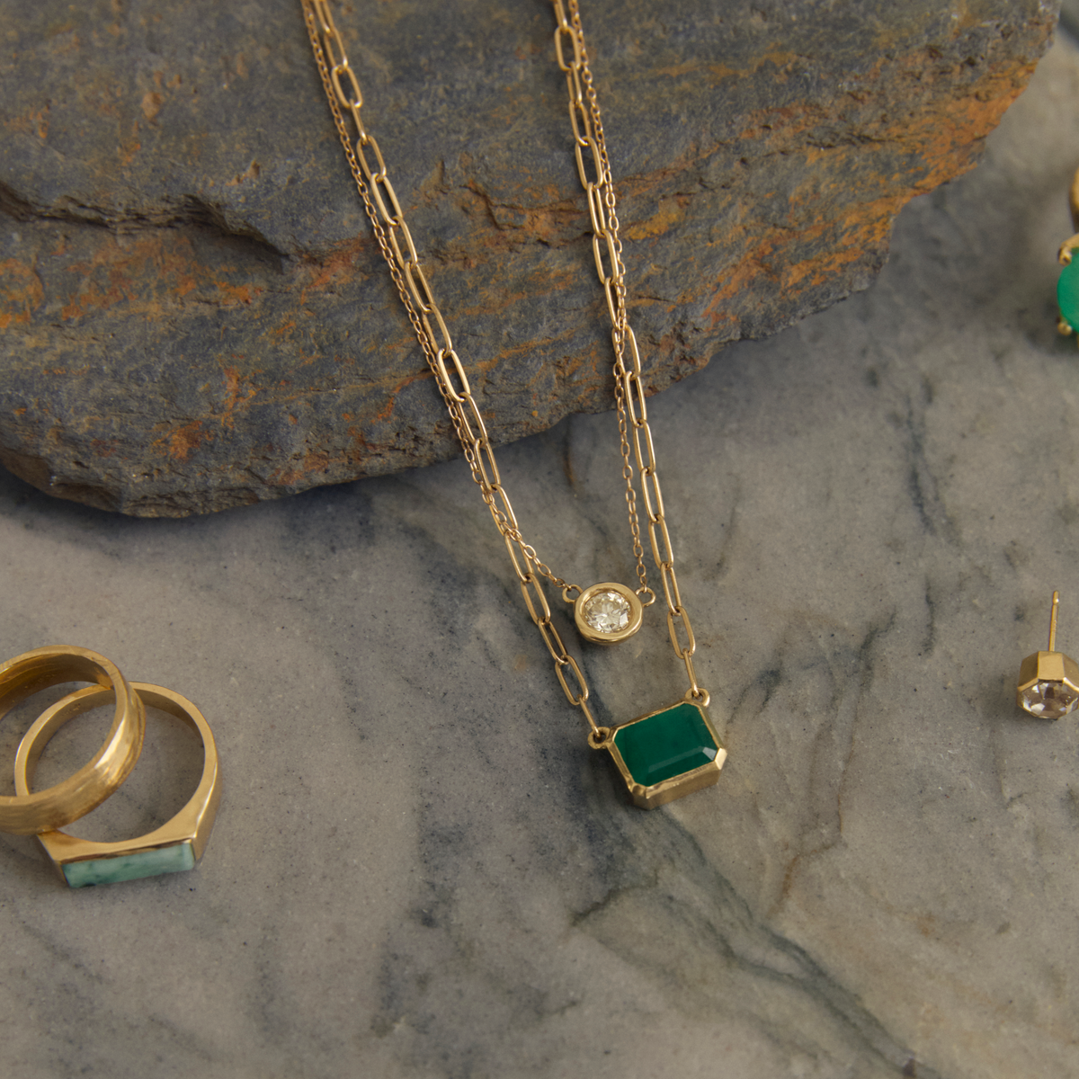 エメラルドネックレス　ビーズ　ジュエリー　emerald necklace Esmeralda Necklace - YG – Belmont Sparkle