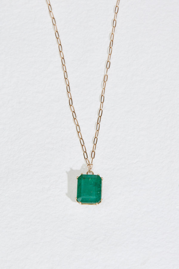 emerald cut emerald gold necklace with cable link chain