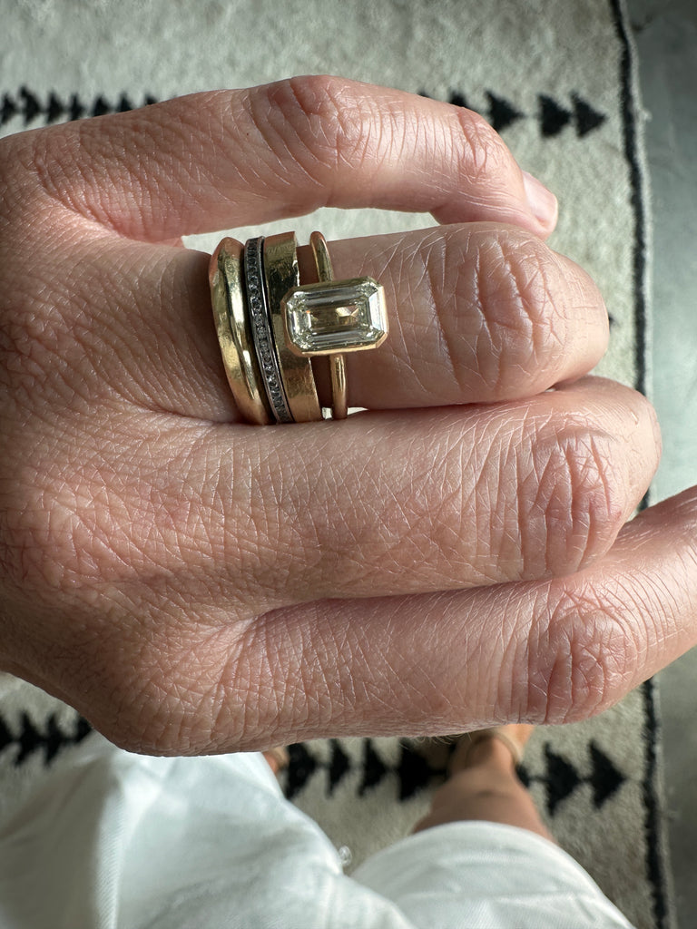 JP GILD CATHEDRAL BEZEL SET EMERALD CUT DIAMOND RING