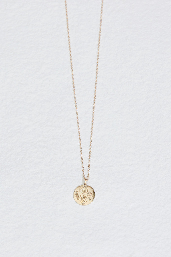 Floral Engraved Initial Disc Necklace | Posh Totty Designs