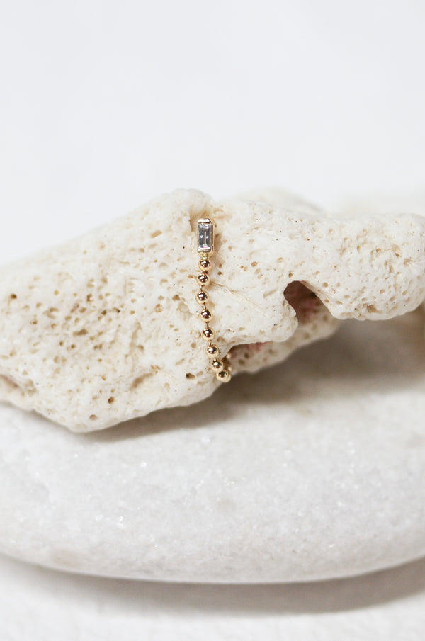 ball chain hoop earring with baguette white diamond
