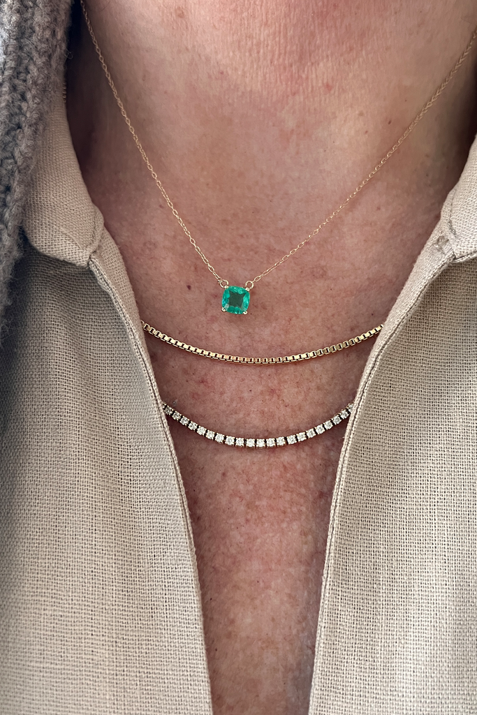 JP CUSHION CUT COLOMBIAN EMERALD NECKLACE Jane Pope Jewelry