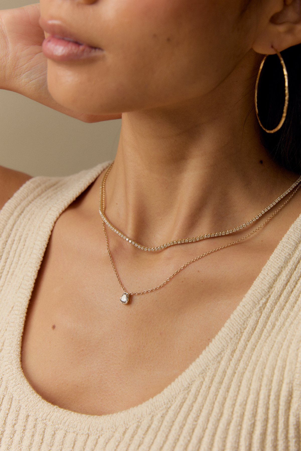 JP PARTIAL BEZEL SET OLD MINE PEAR DIAMOND NECKLACE Jane Pope