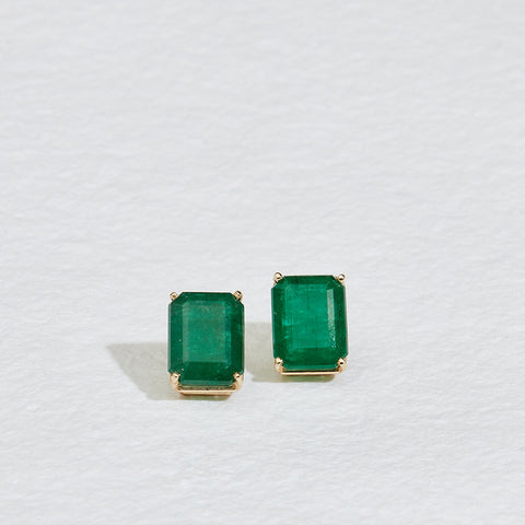 emerald cut emerald gold studs