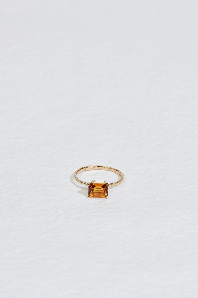 gold four prong twig ring with rectangle citrine
