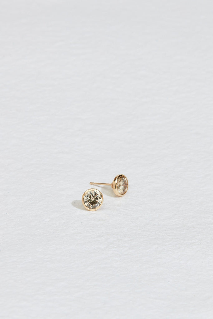 JP OPEN BACK BEZEL SET ROUND CHAMPAGNE DIAMOND STUDS Jane Pope