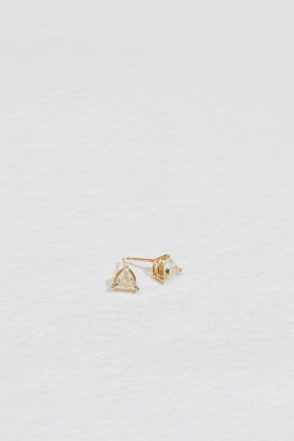 gold studs with triangle salt and pepper diamonds with side view