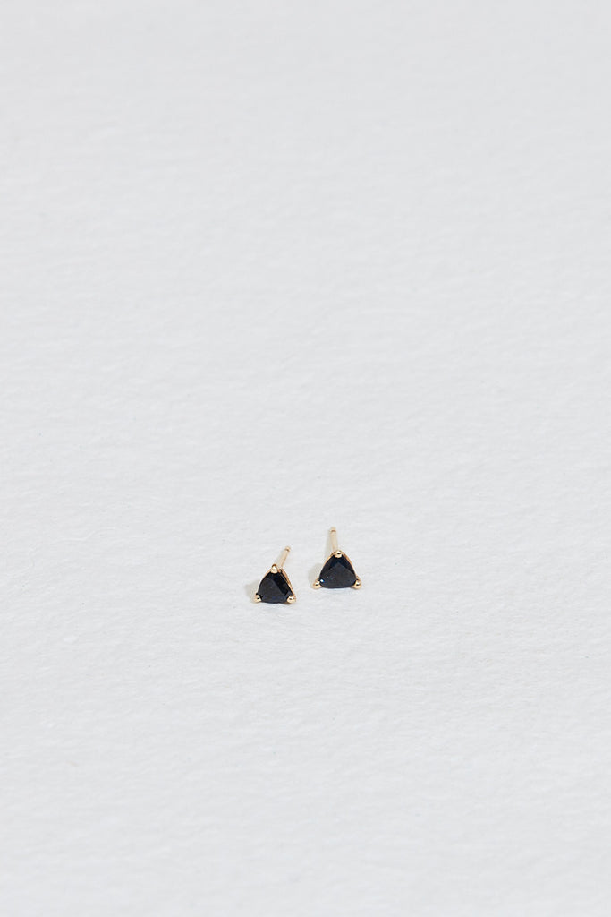 gold studs with trillion sapphire